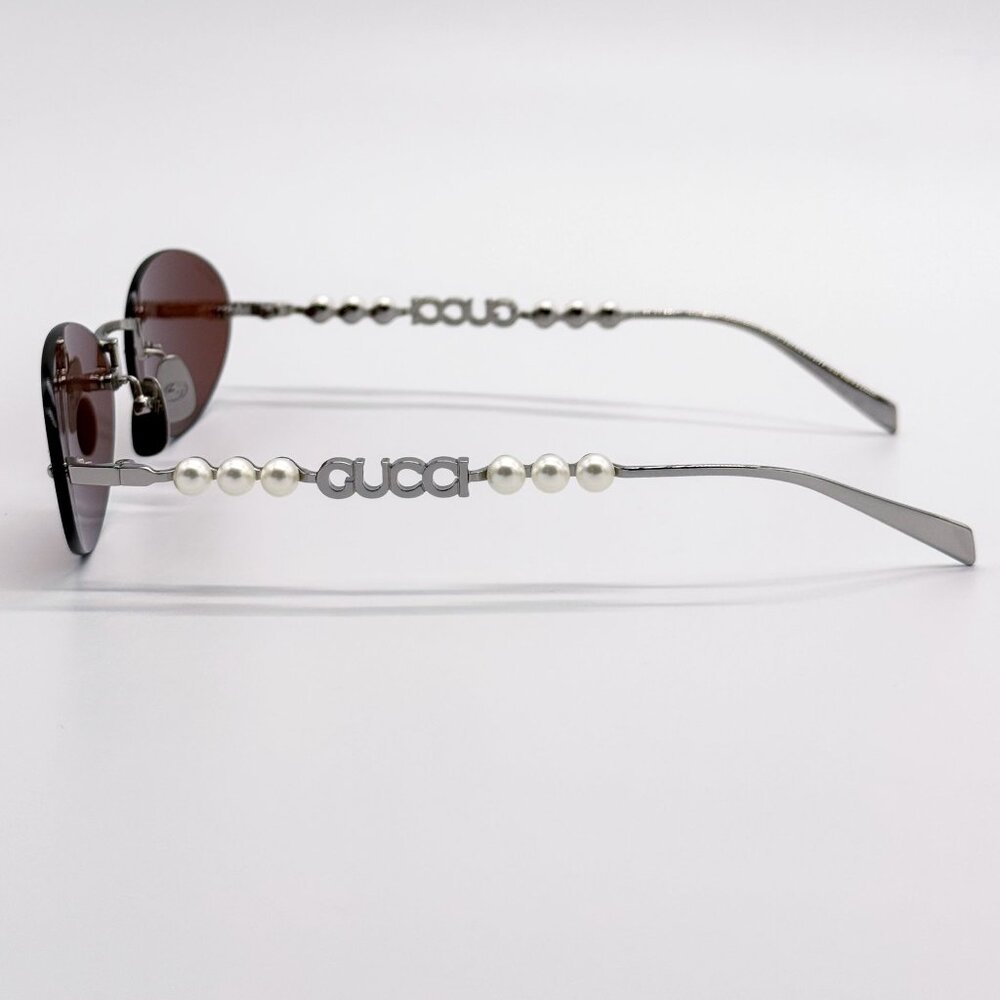 NEW GUCCI SUNGLASSES SILVER WOMEN OVAL EYEWEAR GUCCI GG1922S 002 - Picture 9 of 14